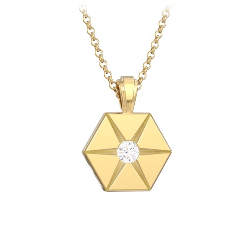 Men's Engravable Starburst Hexagon Necklace with Gemstone – 10K Yellow Gold with Diamond