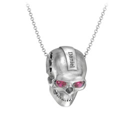 Men's Engravable Skull Necklace with Gemstone Eyes