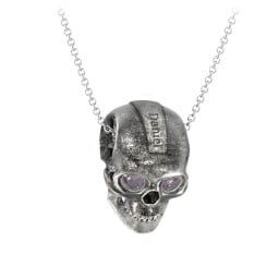 Men's Engravable Skull Necklace with Gemstone Eyes
