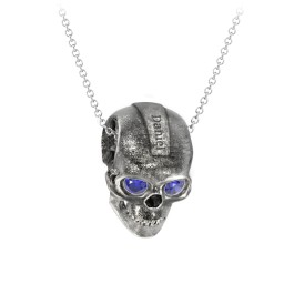 Men's Engravable Skull Necklace with Gemstone Eyes