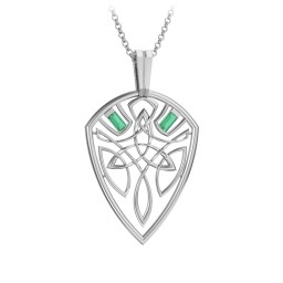 Men's Celtic Shield Necklace with Baguette Gemstones in 925 Sterling Silver with Emerald