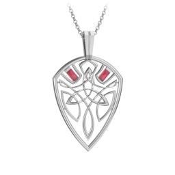 Men's Celtic Shield Necklace with Baguette Gemstones in 925 Sterling Silver with Garnet