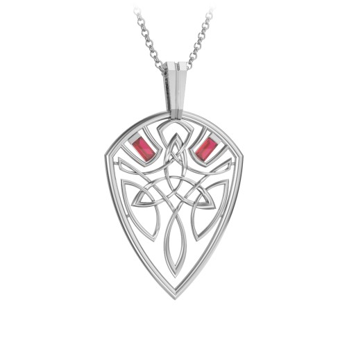 Men's Celtic Shield Necklace with Baguette Gemstones – Sterling Silver with Garnet