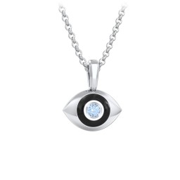Men's Engravable Evil Eye Gemstone Necklace with Cold Enamel in 925 Sterling Silver with Blue Topaz