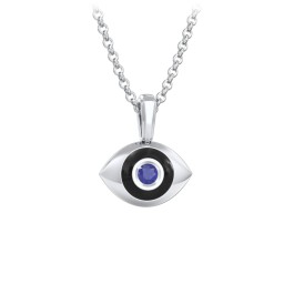 Men's Engravable Evil Eye Gemstone Necklace with Cold Enamel in 925 Sterling Silver with Blue Sapphire