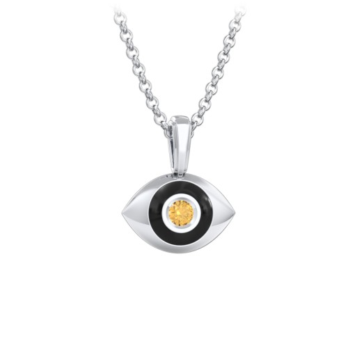 Men's Engravable Evil Eye Gemstone Necklace with Cold Enamel – Sterling Silver with Citrine