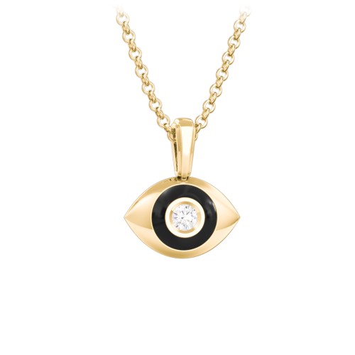 Men's Engravable Evil Eye Gemstone Necklace with Cold Enamel – 10K Yellow Gold with Diamond