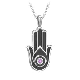 Men's Engravable Hamsa Gemstone Necklace with Cold Enamel