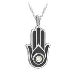 Men's Engravable Hamsa Gemstone Necklace with Cold Enamel in 925 Sterling Silver with Peridot