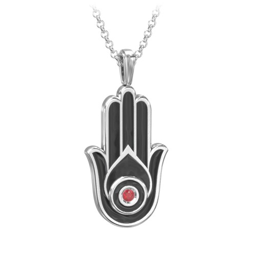 Men's Engravable Hamsa Gemstone Necklace with Cold Enamel