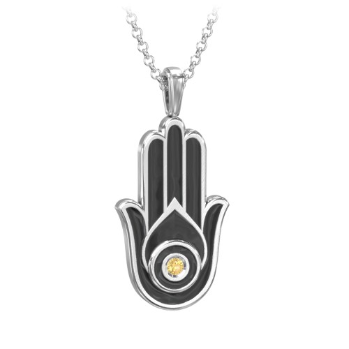 Men's Engravable Hamsa Gemstone Necklace with Cold Enamel – Sterling Silver with Citrine