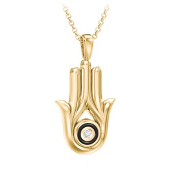 Men's Hamsa Necklace with Gemstone & Cold Enamel in 10K Solid Yellow Gold with Diamond