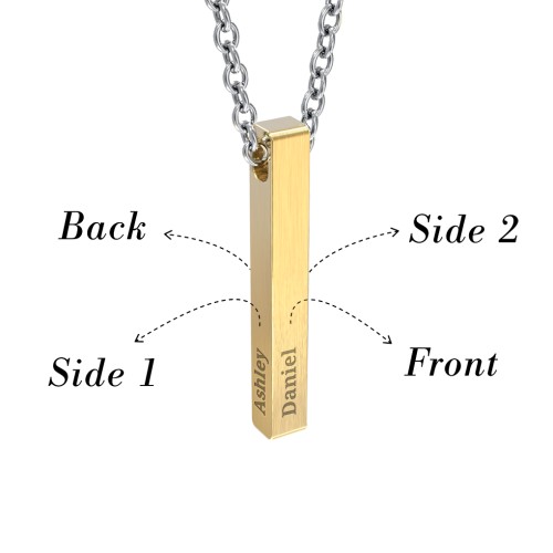 Men’s Engravable Vertical 3D Bar Necklace – Stainless Steel