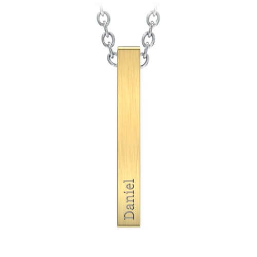 Men’s Engravable Vertical 3D Bar Necklace – Stainless Steel