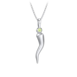 Men's Italian Horn Necklace with 2 Birthstones in 925 Sterling Silver with Peridot