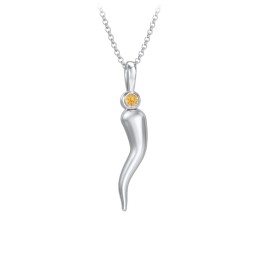 Men's Italian Horn Necklace with 2 Birthstones in 925 Sterling Silver with Citrine