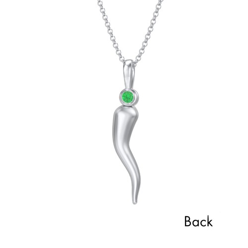 Men's Italian Horn Necklace with 2 Birthstones – Sterling Silver with Garnet and Emerald