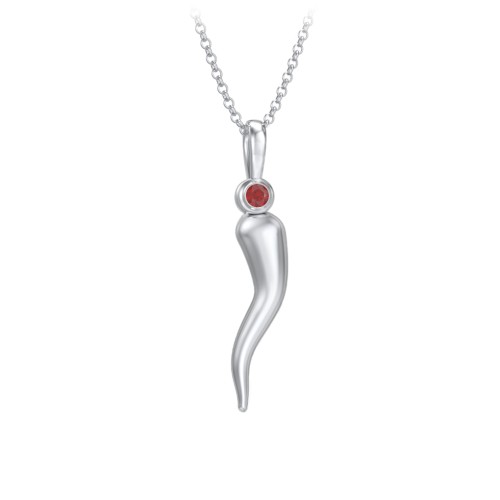 Men's Italian Horn Necklace with 2 Birthstones – Sterling Silver with Garnet and Emerald