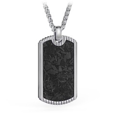 Men’s Engravable Stainless Steel Dog Tag Necklace with Carbon Fiber Inlay