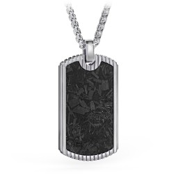 Men’s Engravable Stainless Steel Dog Tag Necklace with Carbon Fiber Inlay in Stainless Steel