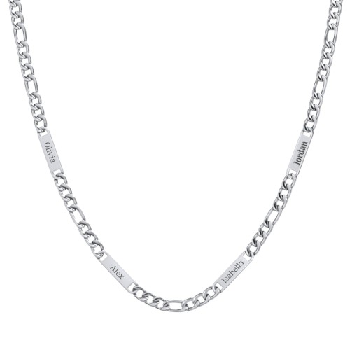 Men’s Figaro Chain with 4 Engravable Bars – Stainless Steel