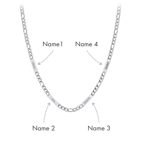 Men’s Figaro Chain with 4 Engravable Bars – Stainless Steel