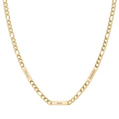 Men’s Figaro Chain with 3 Engravable Bars – Stainless Steel