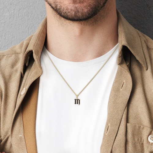Men's Enamel Gothic Initial Necklace – Sterling Silver