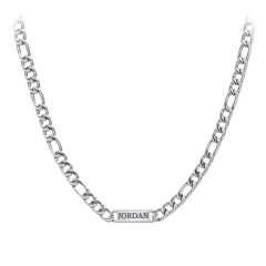 Men's Bold Figaro Adjustable Chain with Engravable Bar - Stainless Steel