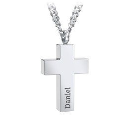 Men's Engravable Cross Urn Necklace - Stainless Steel in Stainless Steel