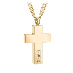 Men's Engravable Cross Urn Necklace - Yellow Ion-Plated in Stainless Steel