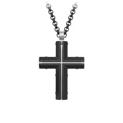 Engravable Black Steel Cross with Stainless Steel Detailing