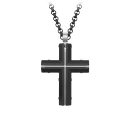 Engravable Black Steel Cross with Stainless Steel Detailing in Stainless Steel