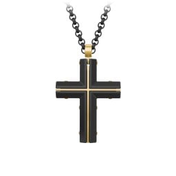 Engravable Black Steel Cross with Yellow Steel Detailing