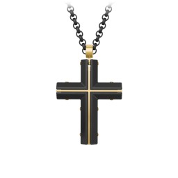 Engravable Black Steel Cross with Yellow Steel Detailing in Stainless Steel