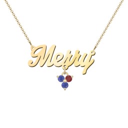 Personalised Name Necklace in 18K Gold Plated Silver with Garnet and Blue Sapphire