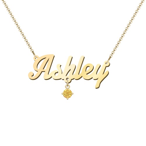 Personalised Name Necklace – 18K Gold Plated Silver with Citrine