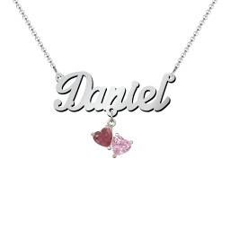 Personalised Name Necklace in 925 Sterling Silver with Ruby and Pink Tourmaline