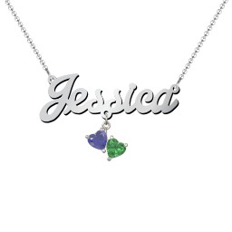 Personalised Name Necklace in 925 Sterling Silver with Blue Sapphire and Emerald