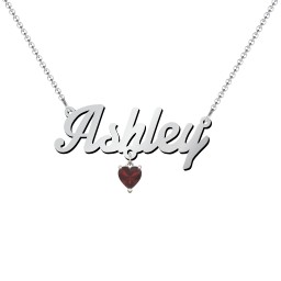 Personalised Name Necklace in 925 Sterling Silver with Garnet