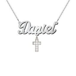 Personalised Name Necklace in 925 Sterling Silver with White Premium Zirconia