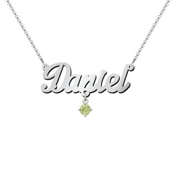 Personalised Name Necklace in 925 Sterling Silver with Blue Sapphire and Peridot