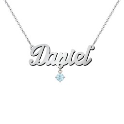 Personalised Name Necklace in 925 Sterling Silver with Blue Sapphire and Blue Topaz