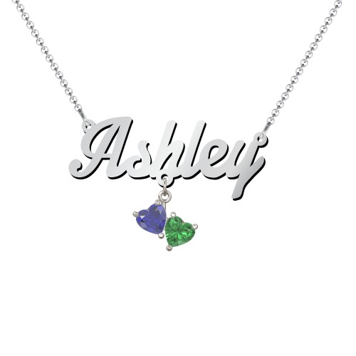 Personalised Name Necklace – Sterling Silver with Blue Sapphire and Emerald