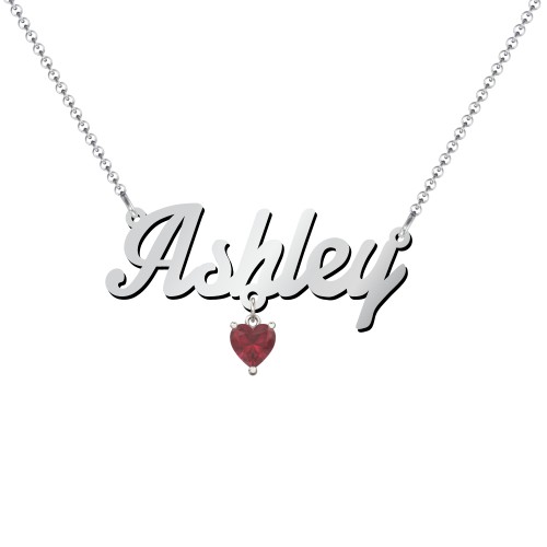 Personalised Name Necklace – Sterling Silver with Ruby