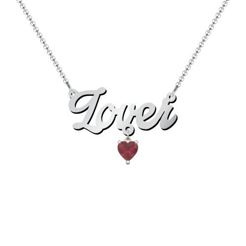 Personalised Name Necklace – Sterling Silver with Ruby