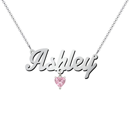 Personalised Name Necklace – Sterling Silver with Pink Tourmaline