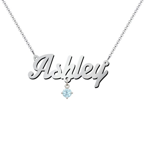 Personalised Name Necklace – Sterling Silver with Blue Topaz