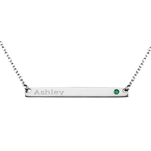 Classic Name Bar Pendant with Accent – Sterling Silver with Green Premium Zirconia
