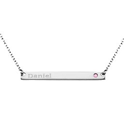 Classic Name Bar Pendant with Accent in 925 Sterling Silver with Fancy Pink Premium Zirconia